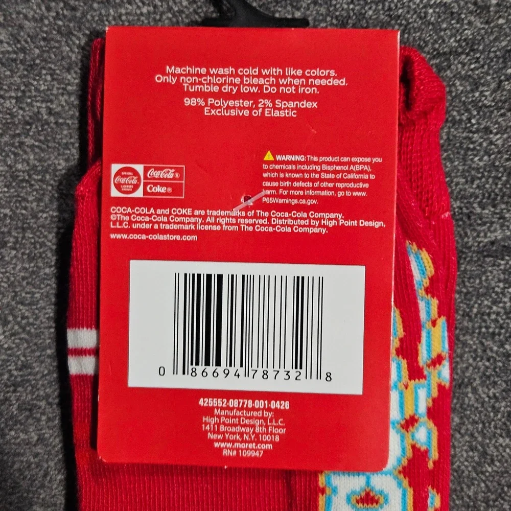 Coca-Cola Mens Red Coke Logo Striped Crew Socks Shoe Size 6.5-12 Retro New